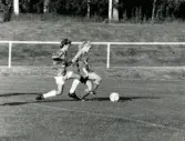 Fotbollslaget Jitex BK spelar match på Kvarnbyvallen i Mölndal på 1990-talet. Motståndarlag och slutresultat är okända.