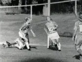 Fotbollslaget Jitex BK spelar match på Kvarnbyvallen i Mölndal på 1990-talet. Motståndarlag och slutresultat är okända.