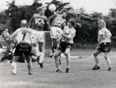 Fotbollslaget Jitex BK spelar match på Kvarnbyvallen i Mölndal på 1990-talet. Motståndarlag och slutresultat är okända.