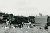 Familjen Erikssons tältsemestrar med bil på 1950- och 1960-talet. Vildcamping vid Hoburgen på Gotland 1959.  Från vänster mamma Gun-Britt, Thomas, Björn och Bodil.