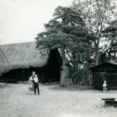 Familjen Erikssons tältsemestrar med bil på 1950- och 1960-talet. Mamma Gun-Britt med Thomas, Bodil och Björn på Bunge friluftsmuseum på Gotland 1959.