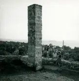 Familjen Erikssons tältsemestrar med bil på 1950- och 1960-talet. Utsikt från Galgberget i Visby 1959. På bilden Bodil, Thomas, Björn och mamma Gun-Britt.