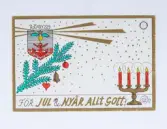 Förlaga till julkort (?), i guld, grönt och rött.
Rotary, avdelning 229 (Växjö). 