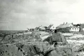 Vy över bebyggelse och klippor vid Torekov, Skåne 1922.