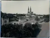 Vy över Fyrisån och Fyristorg, Uppsala omkring 1920