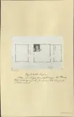 Skansen. Byggnader. Blekingestugan. Plan av stuga före flyttningen till Skansen, uppmätning av M. Jönsson 1891.
