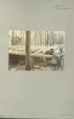 Skansen. Byggnader. Dala- och Moragården under flytten och uppförandet.
 Hedninghuset.