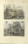 Skansen. Byggnader. Dala- och Moragården under flytten och uppförandet.
 Hedninghuset.