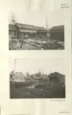 Skansen. Byggnader. Dala- och Moragården under flytten och uppförandet.
