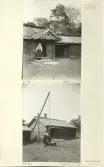 Skansen. Byggnader. Dala- och Moragården under flytten och uppförandet.
