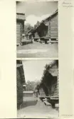 Skansen. Byggnader. Dala- och Moragården under flytten och uppförandet.
