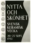 Fotografi av reklamaffisch för Svensk Keramisk Vecka 1953 där Bo Fajans medverkade.