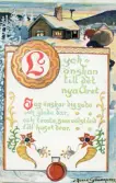 Nyårskort med lyckönskan. Nyårshälsning på baksidan, adresserat Sonja Sundberg.
