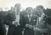 Tre studenter i feststämning. 