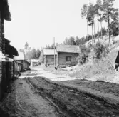 Mora. Bygatan och härbren vid flygsandsdynens fot. 1916.
