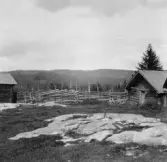 Gagnef. Från Nolbäcksbuan. Kättjarbuan högt i berget i mitten 1920.