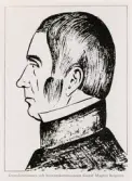 Kronolänsmannen och hovrättskommissarien Gustaf Magnus Bergman.
Pennteckning från början av 1800-talet, föreställande en man i höghalsad kostym med stärkkrage.
Bröstbild, profil.