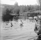 Bad i Lungenåa Wrebro. En av de badande är Axel Westlund, övriga okända.
